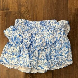 Floral Blue and White Ruffled Skirt